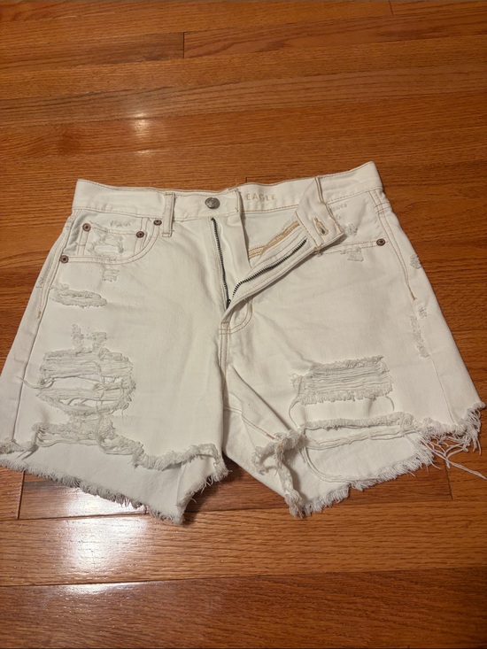 American Eagle Outfitters Pants - American Eagle Outfitters Distressed High-Rise Denim Shorts in Off-White
